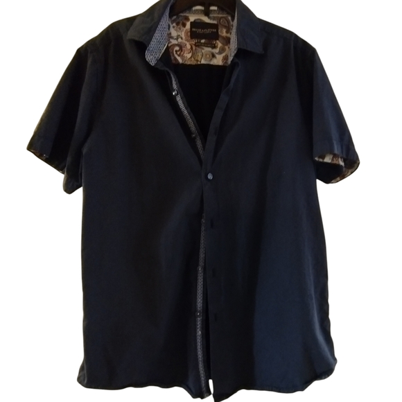 Denim & Flower Tops - EUC Denim And Flower Dark Blue Short Sleeve Polka Dot Shirt Blouse